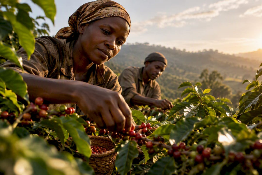 Recolección manual de café en Burundi