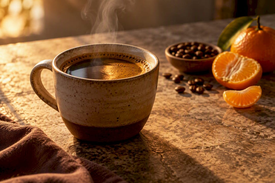 Taza de café tanzano con mandarina