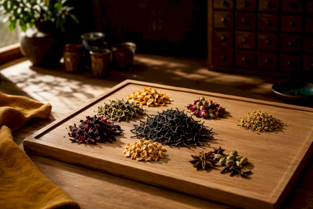 Ingredientes botánicos para una mezcla de té