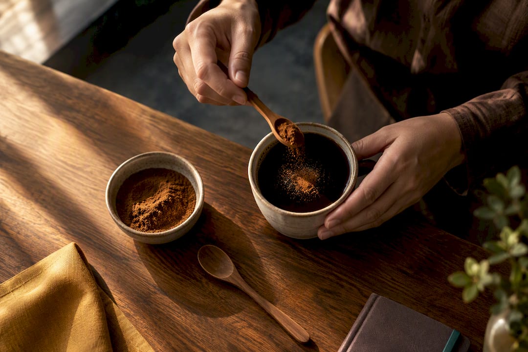 Café mezclado con reishi en una taza