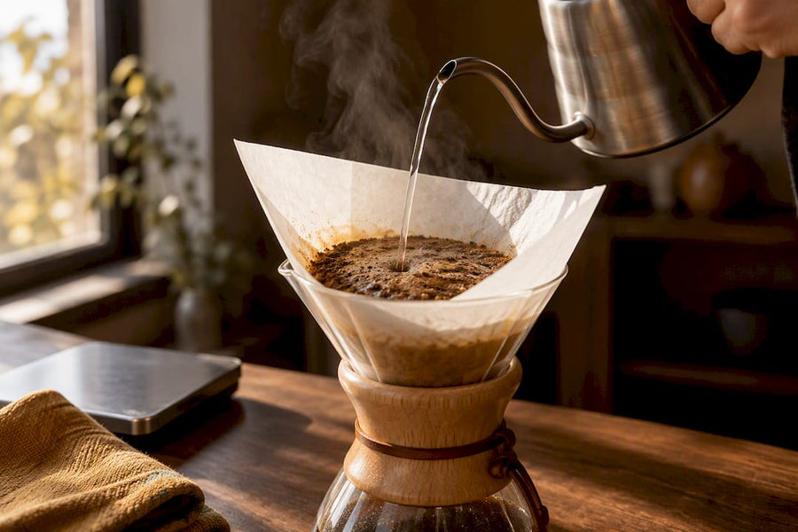 Filtre Chemex sous l'eau chaude