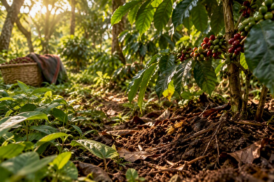 Cafeeiro cultivado à sombra em solo protegido