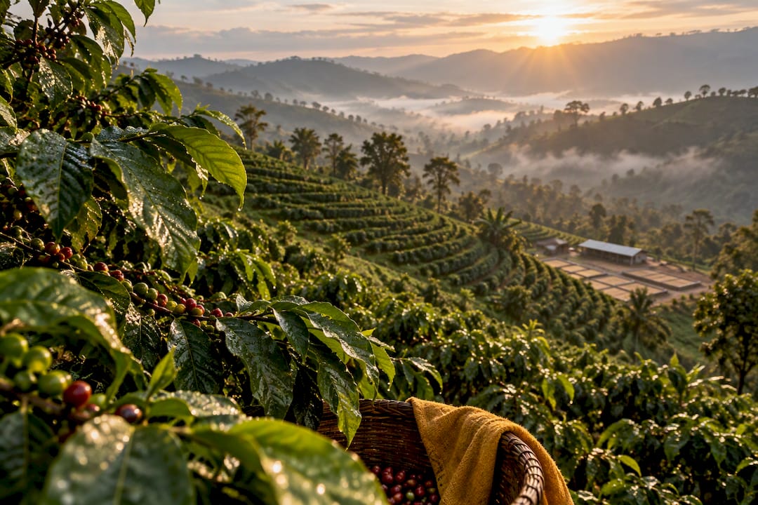 Las colinas cafetaleras de gran altitud en Ruanda