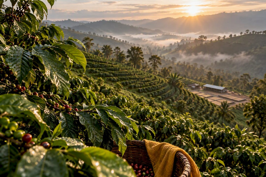 Las colinas cafetaleras de gran altitud en Ruanda