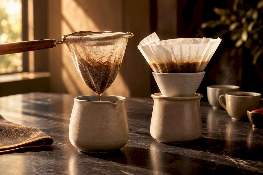 Comparação entre filtros de pano e de papel para café