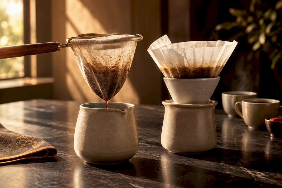 Comparação entre filtros de pano e de papel para café