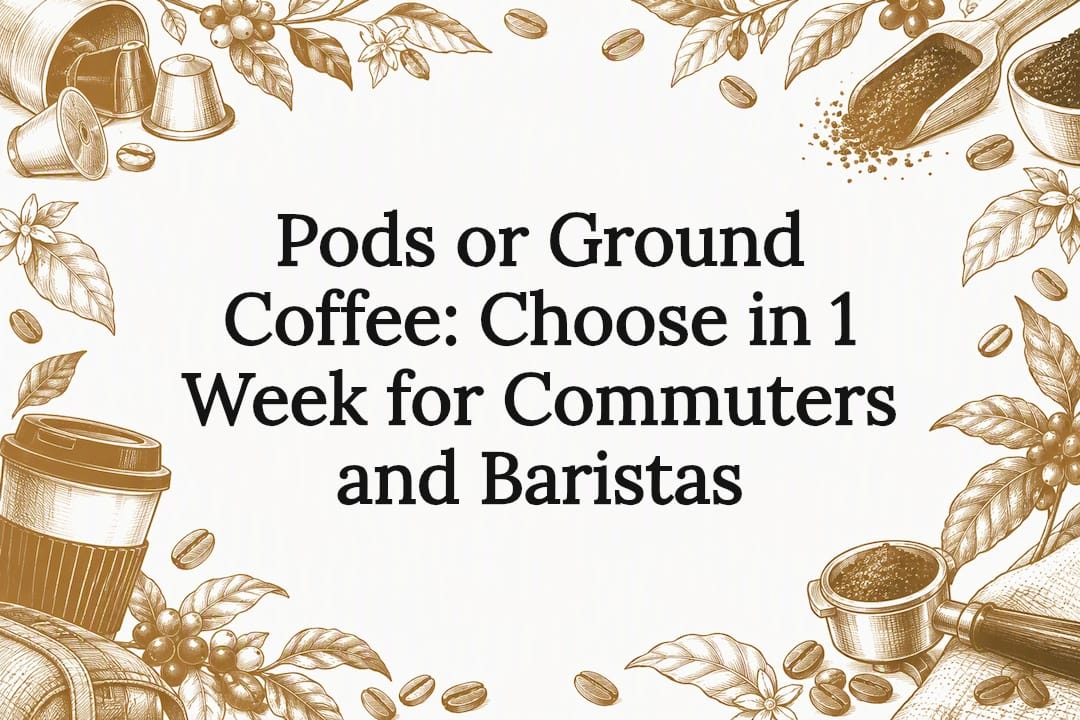 Decorative pods and ground coffee title card