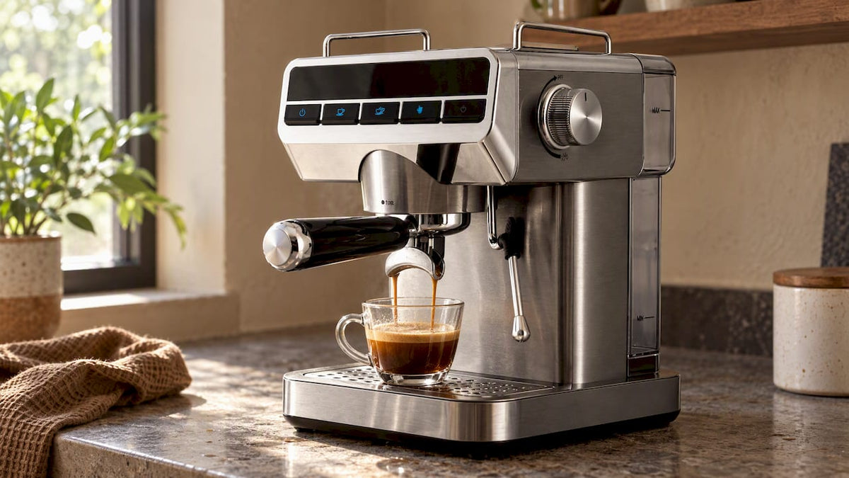 Machine à expresso en train d'extraire le café