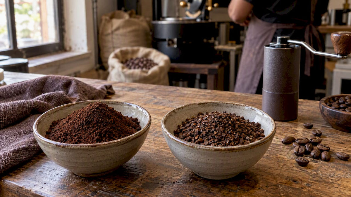 Moagem fina e grossa de café lado a lado