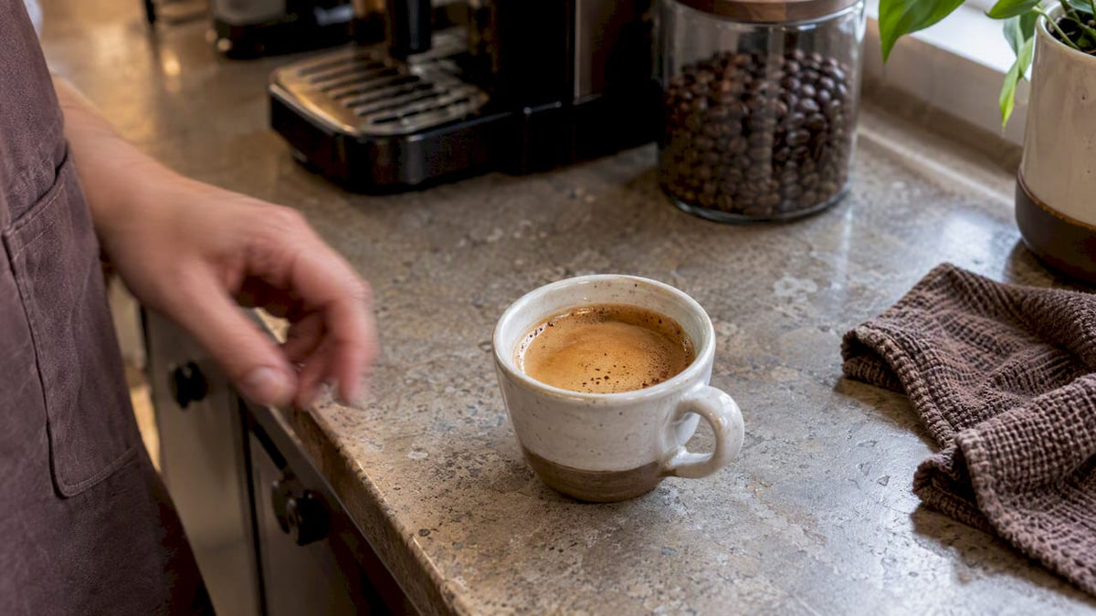 Crème noisette épaisse dans une tasse d'espresso