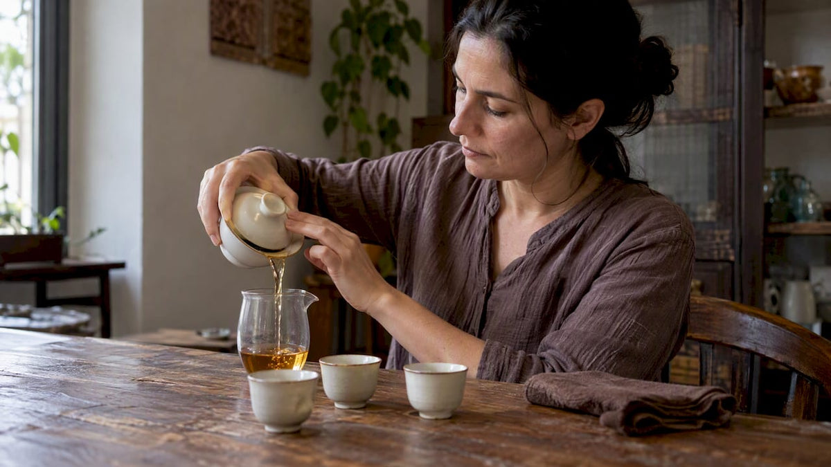 Vertido de té gongfu desde un gaiwan