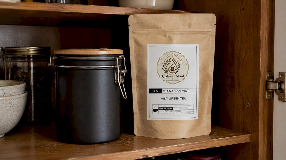 Chá Moroccan Mint armazenado em armário escuro