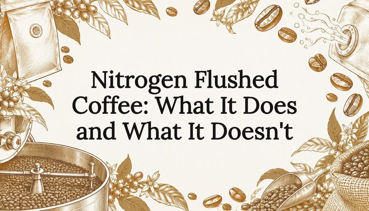 Coffee packaging sketch framing the article title