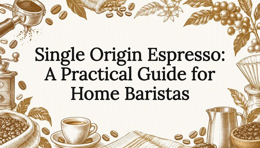 Hand-drawn coffee objects framing a title