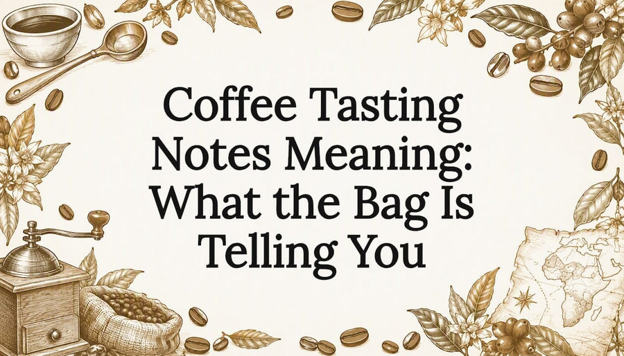 Coffee tasting title card with sketched tools