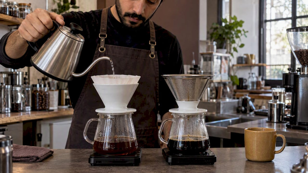 Filtros de papel e metal para cafés preparados