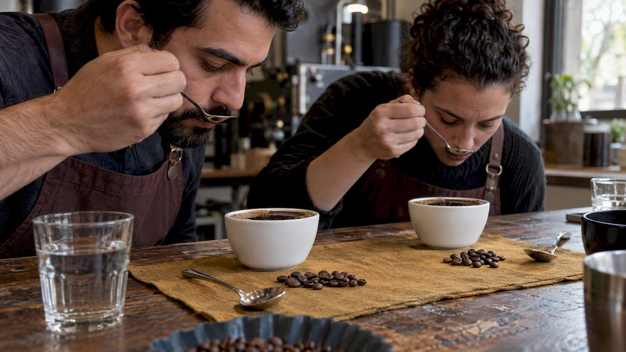 Deux cafés d'origine prêts pour une dégustation comparative