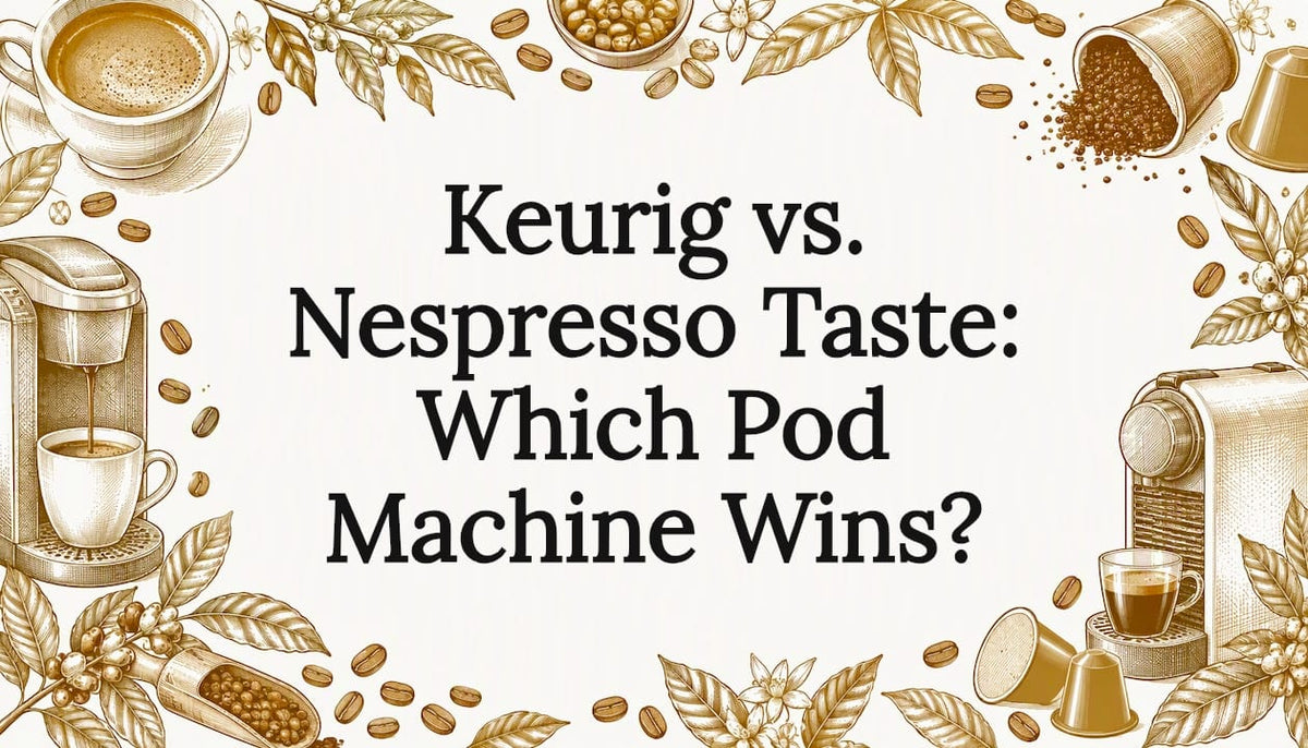 Hand-drawn coffee pod motifs frame title space