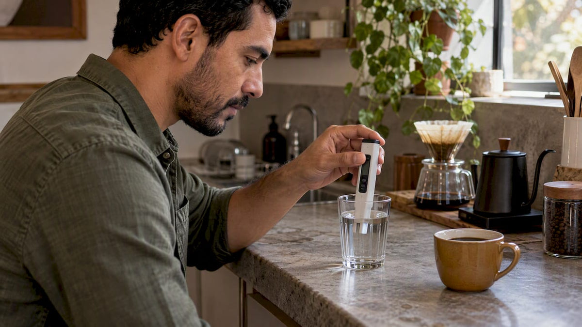 Amante de café mede o TDS da água