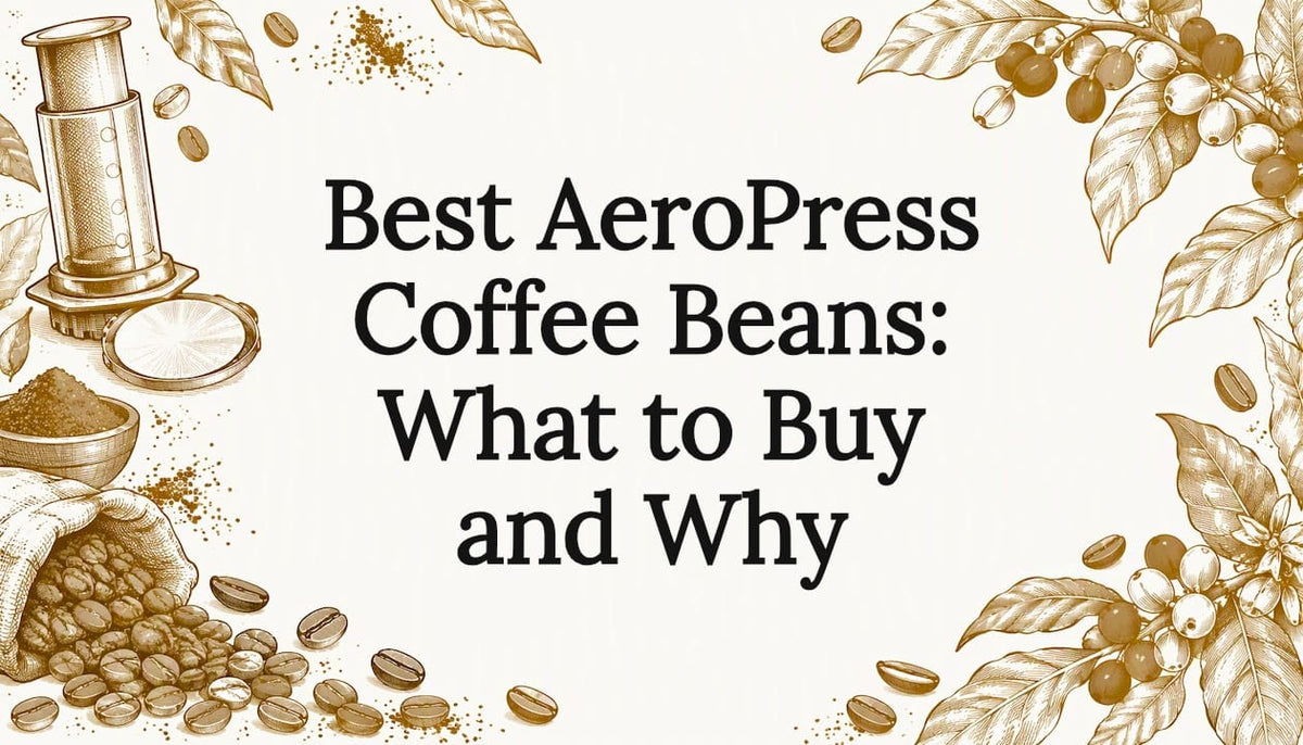 AeroPress and coffee botanicals frame the title